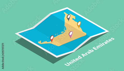 explore united arab emirates maps with isometric style and pin marker location tag on top