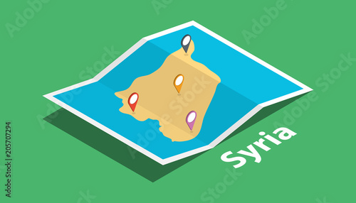 explore syria maps with isometric style and pin marker location tag on top