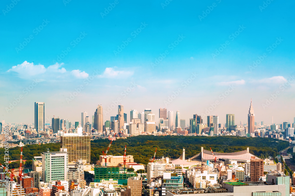 Naklejka premium View of the Shinjuku skyline from Shibuya, Tokyo, Japan