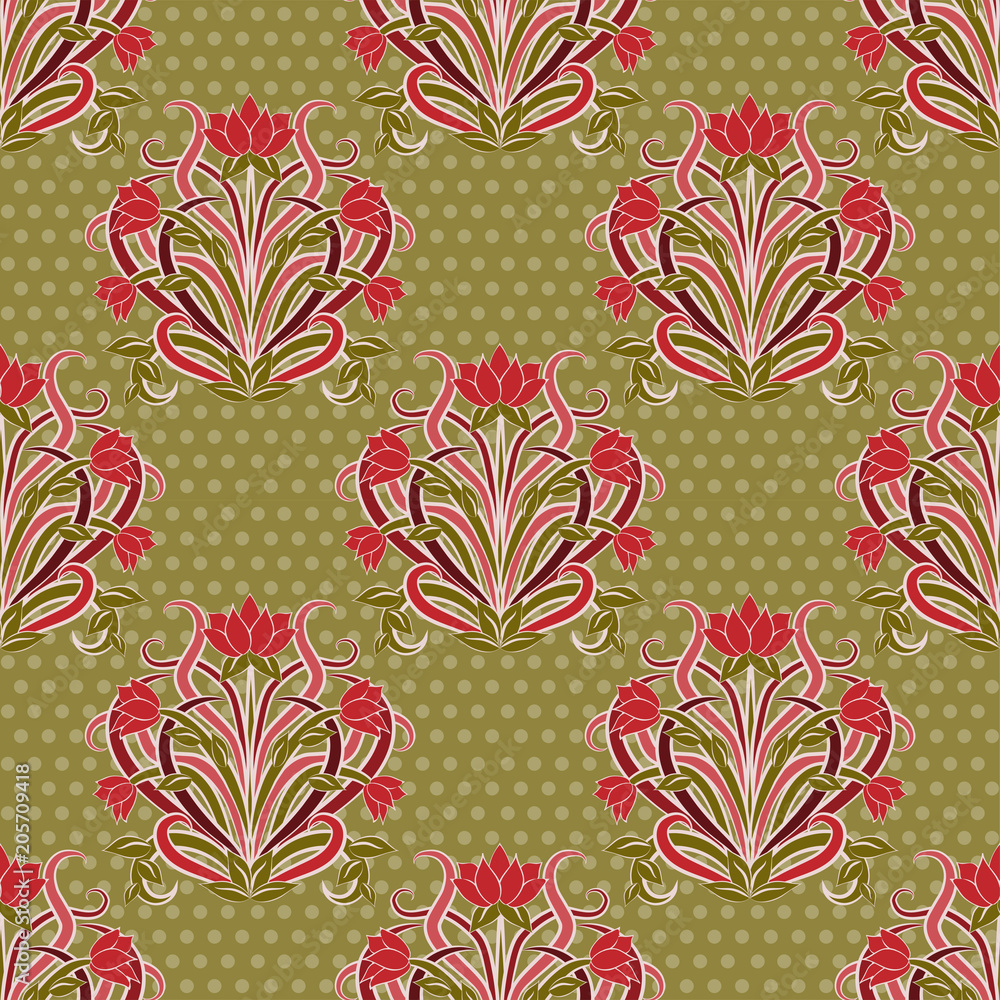 Floral seamless wallpaper in art nouveau style, vector illustration