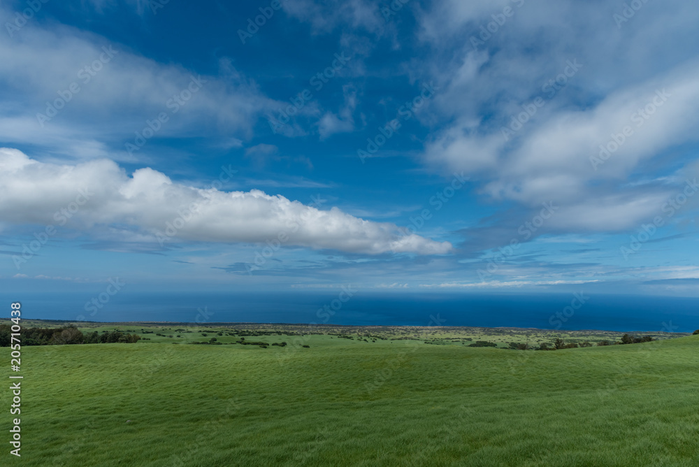 Panoramic view of the Kohala Coast on the Big Island of Hawaii taken higher elevation
