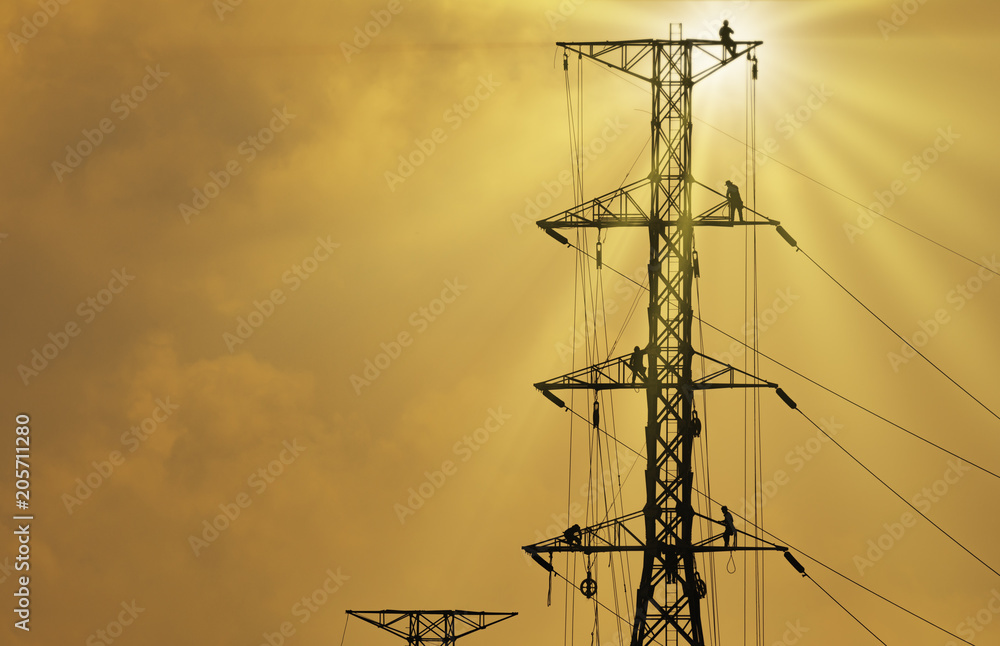 Electrician works in the height. Electrician works in the height.
