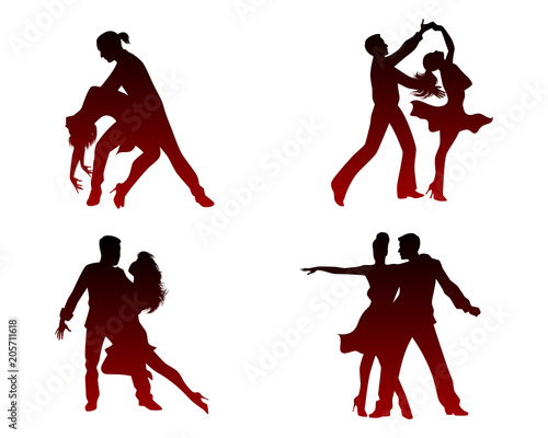 Silhouettes of four dancing couples