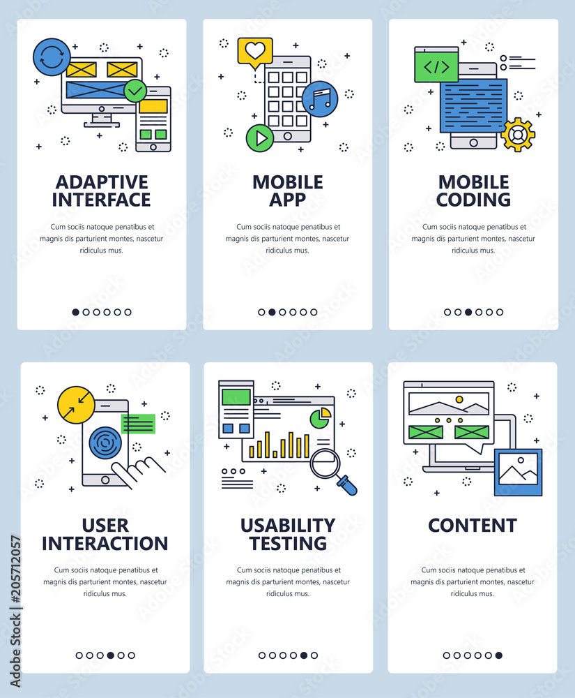 Naklejka premium Vector line art web and mobile app template set