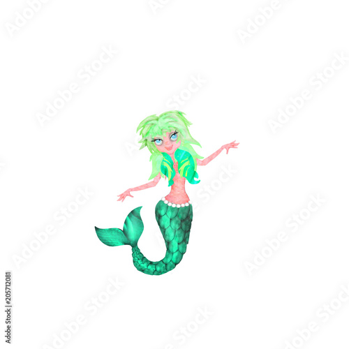 3d rendered mermaid cartoon character isolated on white 