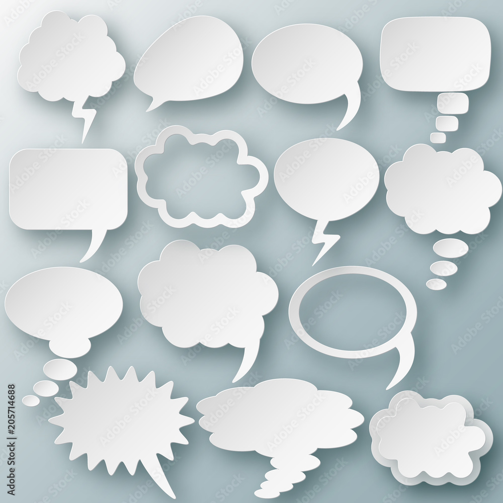 Set of different thought cloud eleven blue objects Set of different thought cloud eleven blue objects