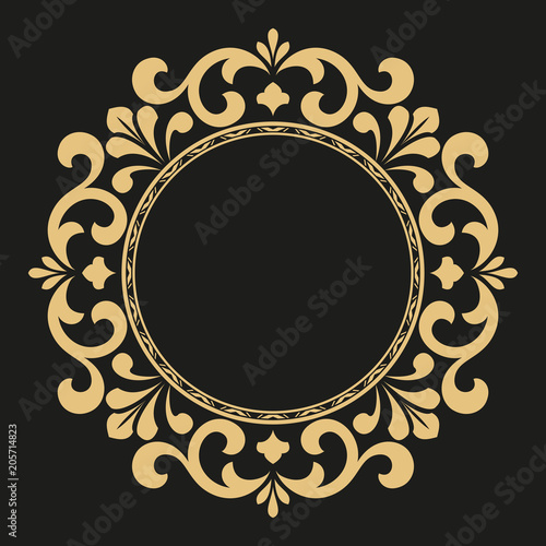 Decorative frame. Elegant vector element for design in Eastern style, place for text. Floral golden border. Lace illustration for invitations and greeting cards.