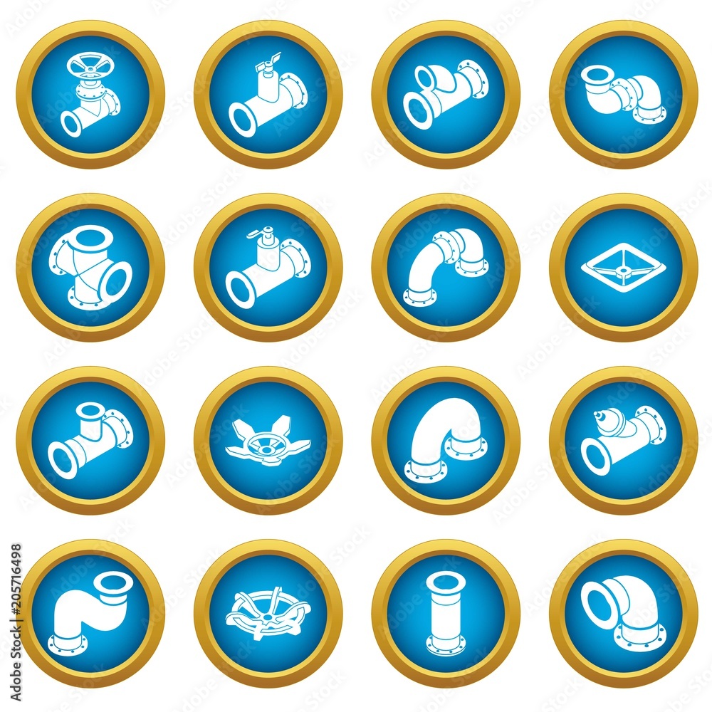 Pipeline constructor icons set. Isometric illustration of 16 pipeline constructor icons set vector icons for web Pipeline constructor icons set. Isometric illustration of 16 pipeline constructor icons set vector icons for web