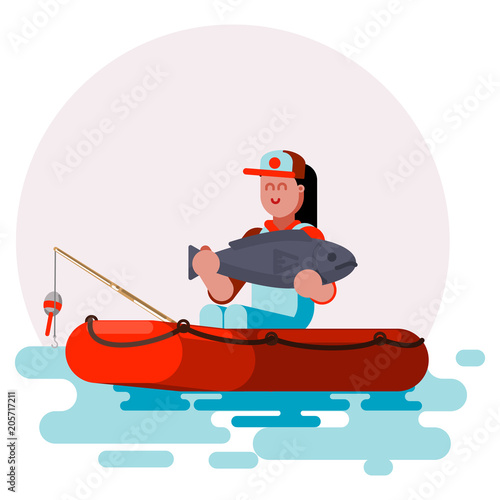Woman in boat with big fish