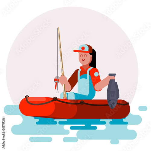 Woman in boat with fish