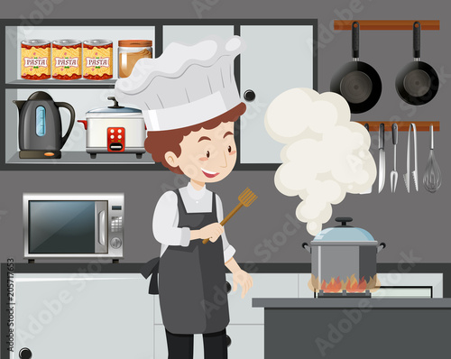 An Italian Chef Cooking Pasta