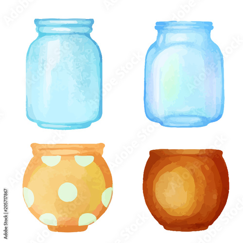  Watercolor flower pot, glass jar, vase