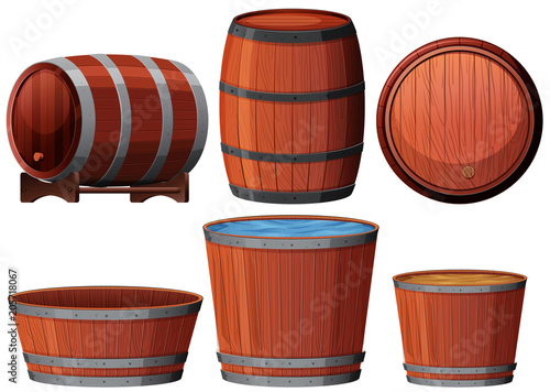Six different wooden barrell illustration