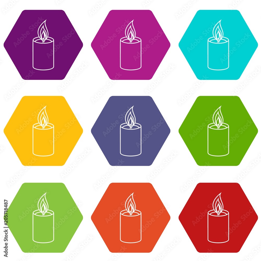 Romance candle icons 9 set coloful isolated on white for web Romance candle icons 9 set coloful isolated on white for web