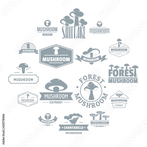 Mushroom forest logo icons set. Simple illustration of 16 mushroom forest logo vector icons for web