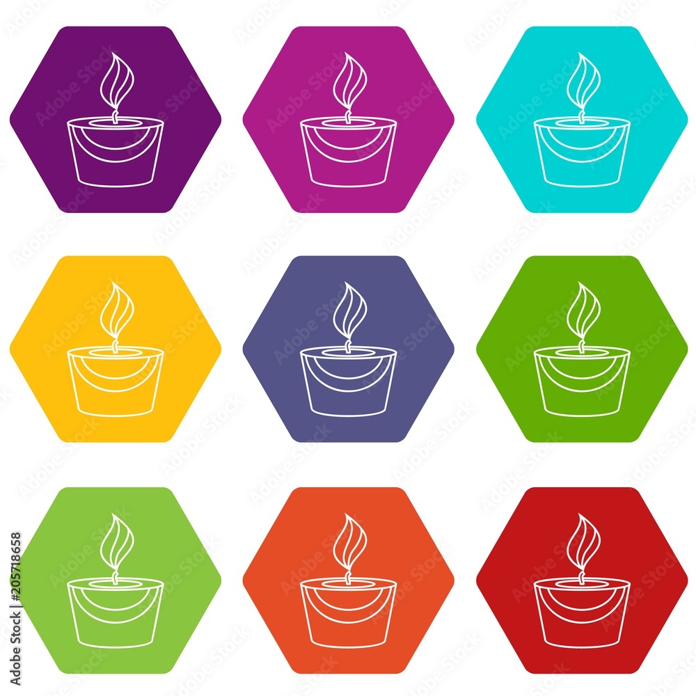 Candle icons 9 set coloful isolated on white for web