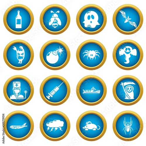 Fears phobias icons set. Simple illustration of 16 fears phobias vector icons for web