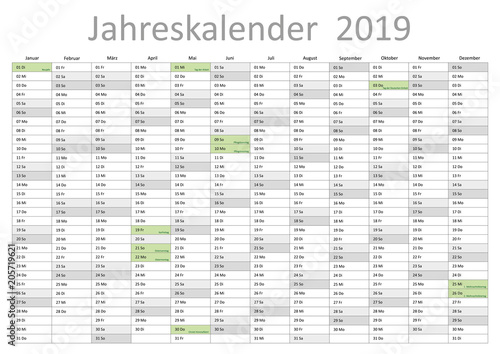 Kalender 2019 Jahresplaner Jahreskalender Kalendervorlage Feiertage