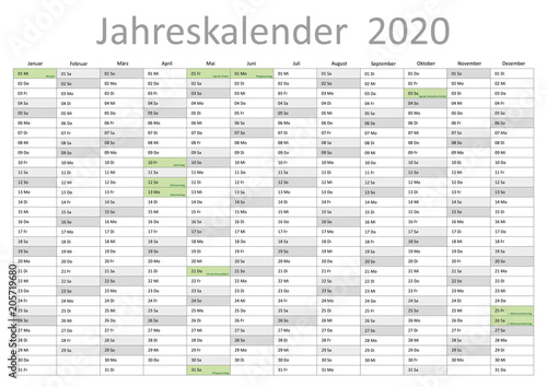 Kalender 2020 Jahresplaner Jahreskalender Kalendervorlage Feiertage