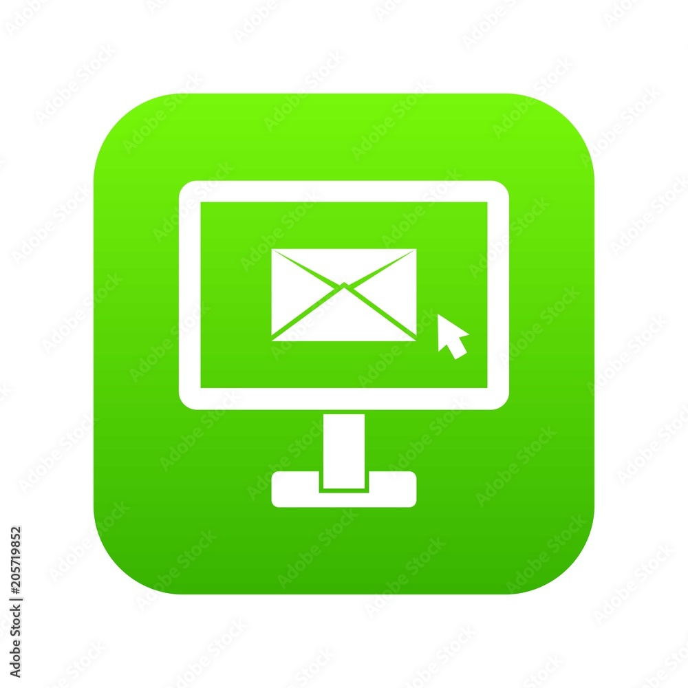 Monitor with email sign icon digital green for any design isolated on white vector illustration Monitor with email sign icon digital green for any design isolated on white vector illustration