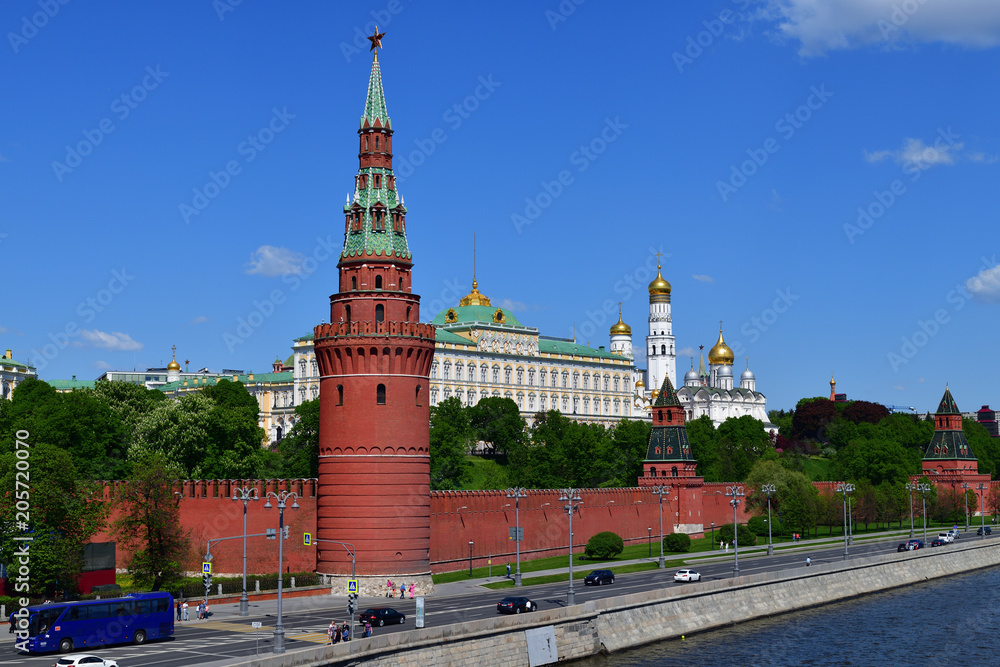Kremlin embankment in spring in Moscow, Russia Kremlin embankment in spring in Moscow, Russia