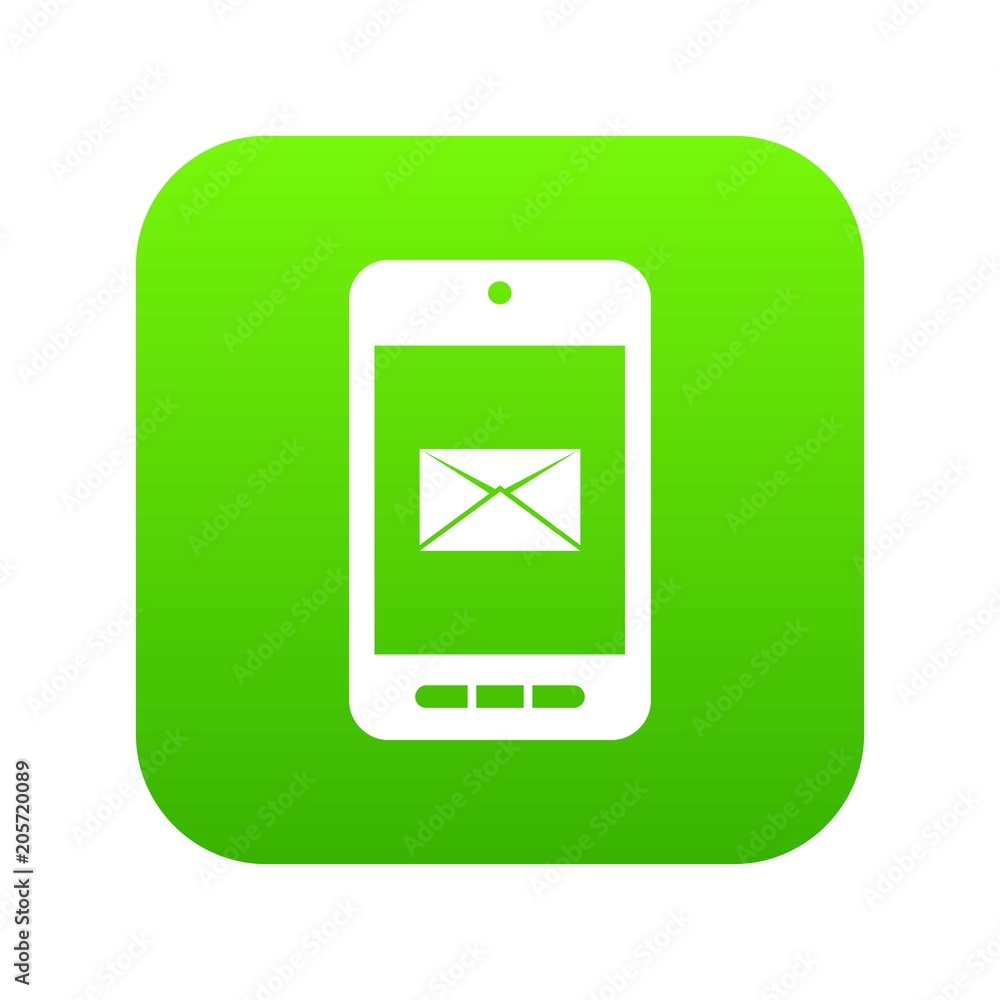 Smartphone with email symbol on the screen icon digital green for any design isolated on white vector illustration Smartphone with email symbol on the screen icon digital green for any design isolated on white vector illustration