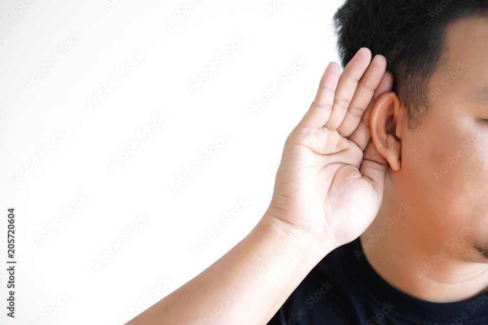 Young man hearing loss sound waves simulation technology Hear Young man hearing loss sound waves simulation technology Hear