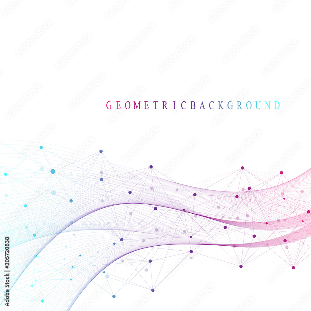 Geometric abstract background with connected lines and dots. Wave flow. Molecule and communication background. Graphic background for your design. Vector illustration. Geometric abstract background with connected lines and dots. Wave flow. Molecule and communication background. Graphic background for your design. Vector illustration.