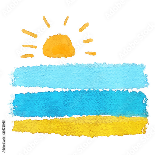 Watercolor sketch sun, sea, sand