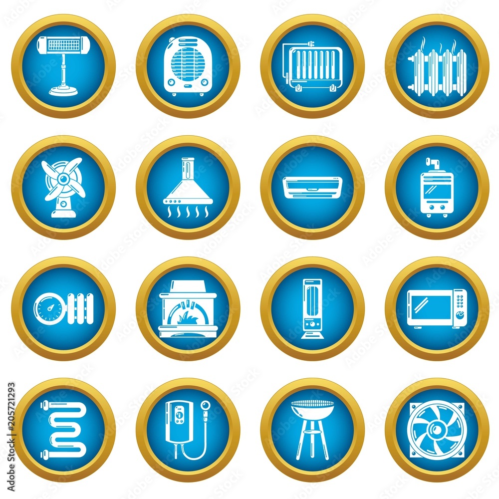 Heat cool air flow tools icons set. Simple illustration of 16 heat cool air flow tools vector icons for web Heat cool air flow tools icons set. Simple illustration of 16 heat cool air flow tools vector icons for web