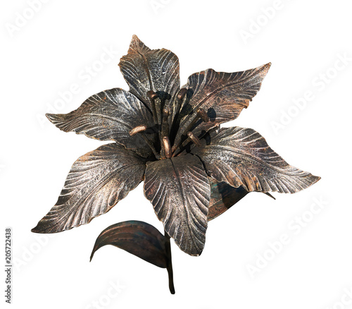 Lily handmade forged from metal. Isolated on a white background