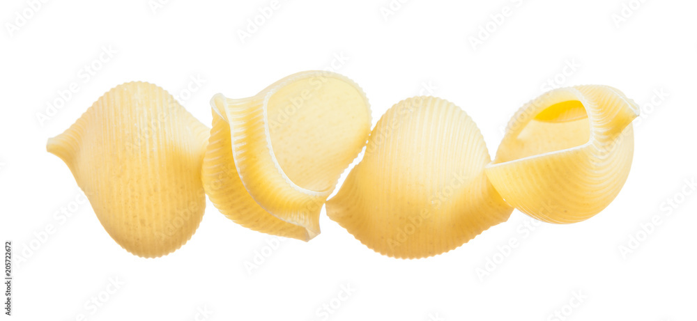 Uncooked short-cut pasta shells isolated on white Stock Photo | Adobe Stock