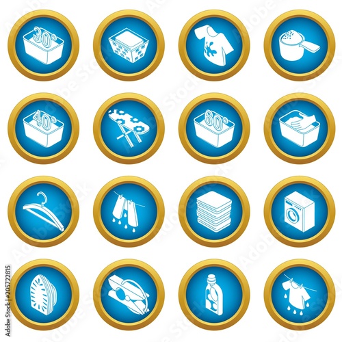 Laundry icons set. Simple isometric illustration of 16 laundry vector icons for web