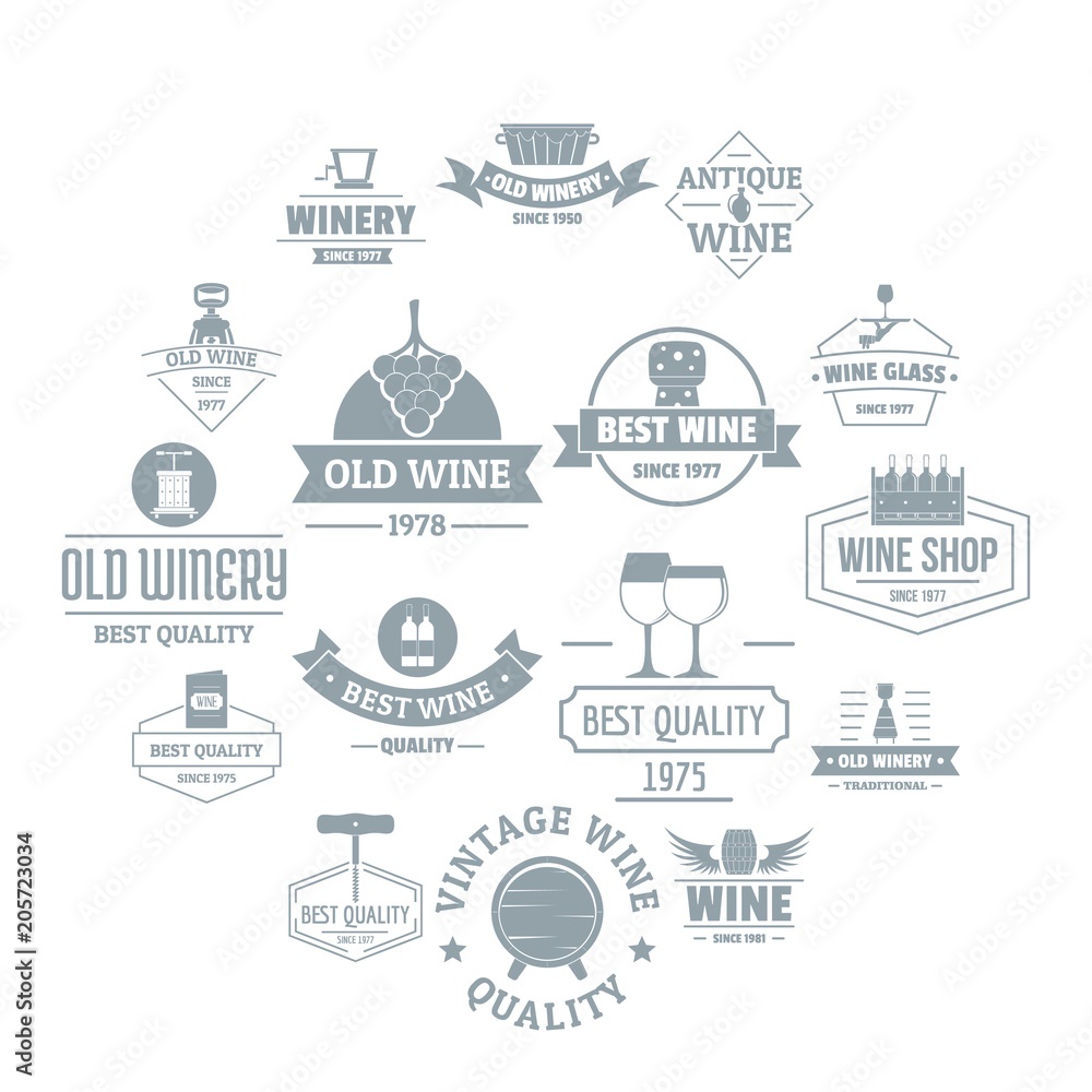 Wine logo icons set. Simple illustration of 16 wine logo vector icons for web Wine logo icons set. Simple illustration of 16 wine logo vector icons for web