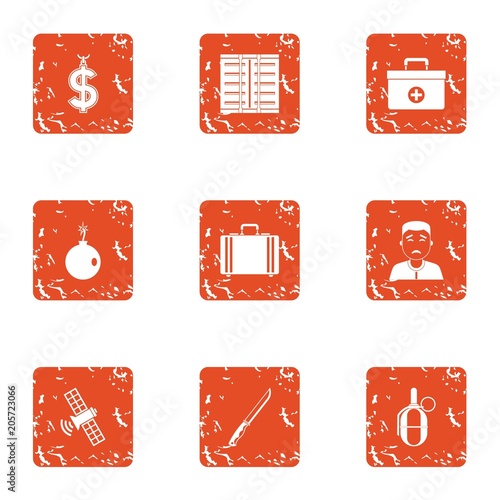 War hitech icons set. Grunge set of 9 war hitech vector icons for web isolated on white background