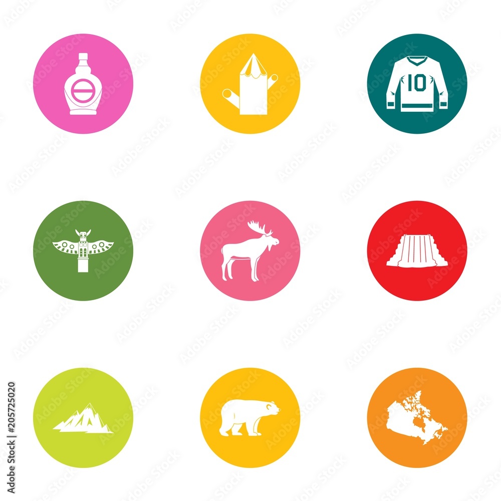Canadian style icons set. Flat set of 9 canadian style vector icons for web isolated on white background Canadian style icons set. Flat set of 9 canadian style vector icons for web isolated on white background