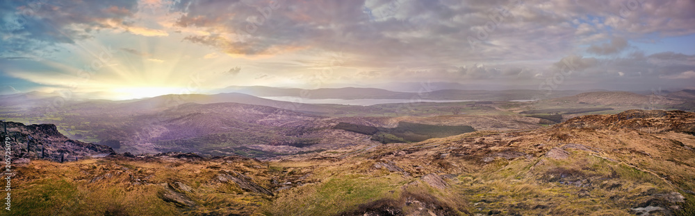 Panoramic hazy sunset in a county Kerry