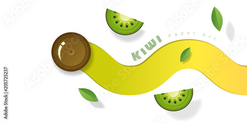 Fresh kiwi fruit background in paper art style , vector , illustration