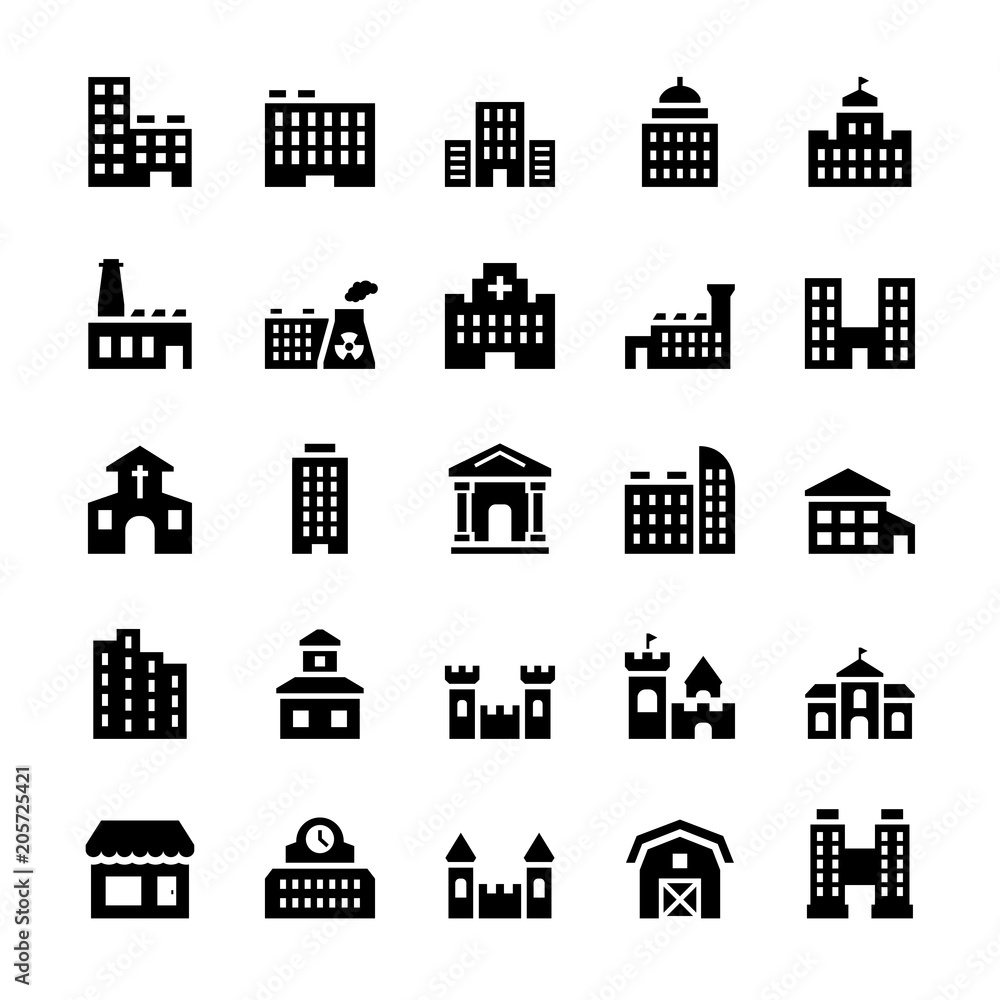 Vector building icons set in flat style.