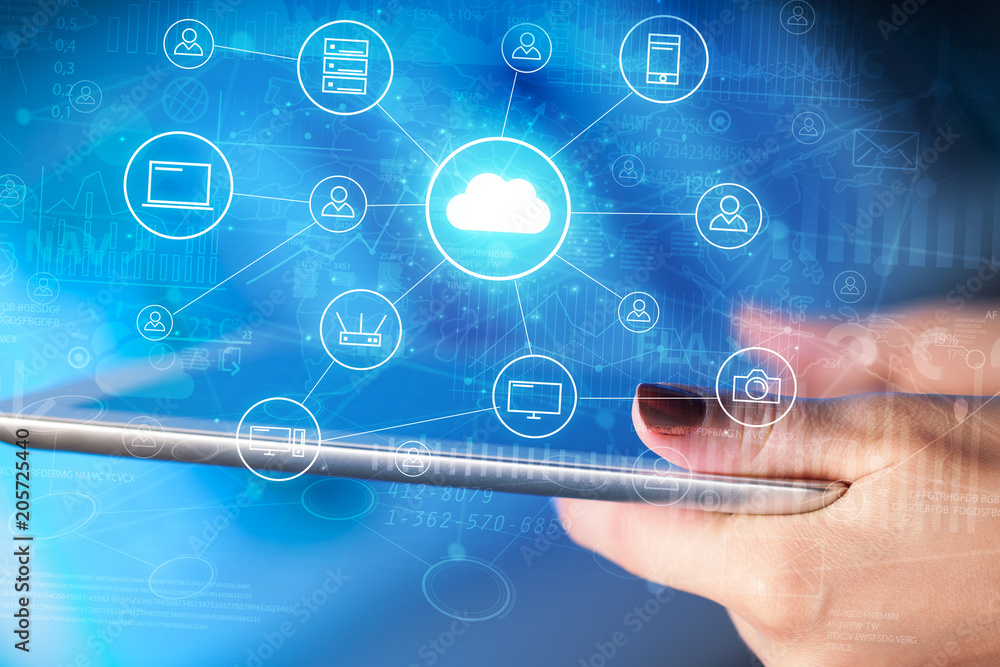 Obraz premium Businessman working on tablet with reports and graphs concept around 