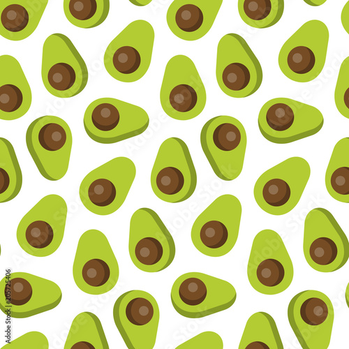 Vector seamless pattern of avocado in flat style.