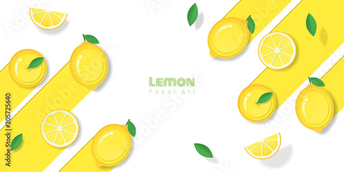 Fresh lemon fruit background in paper art style , vector , illustration