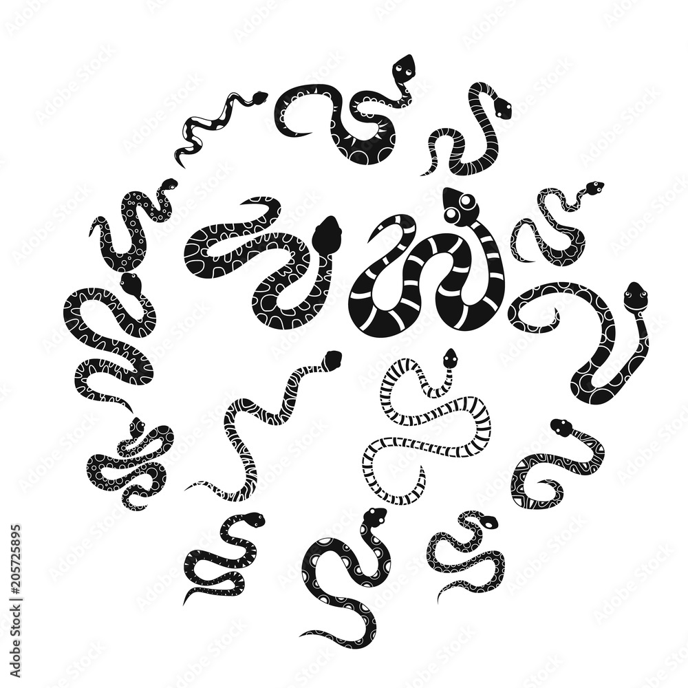 Snake icons set. Simple illustration of 16 snake vector icons for web Snake icons set. Simple illustration of 16 snake vector icons for web
