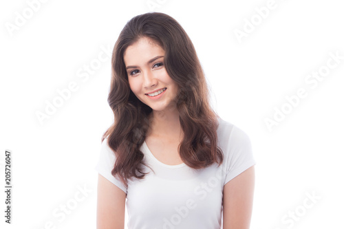 half asian woman smiling on white background © eakkachai69