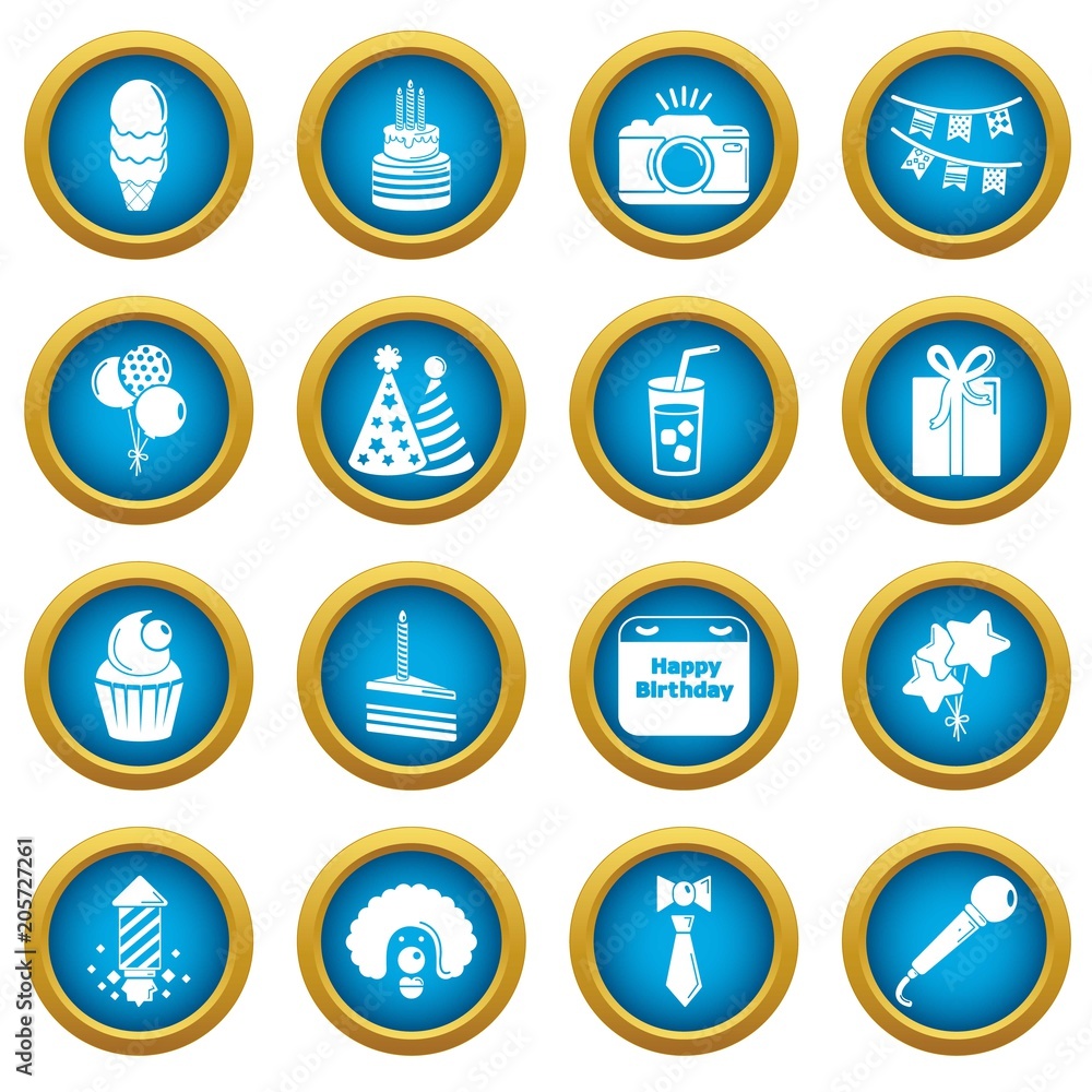 Happy birthday icons set. Simple illustration of 16 happy birthday vector icons for web Happy birthday icons set. Simple illustration of 16 happy birthday vector icons for web