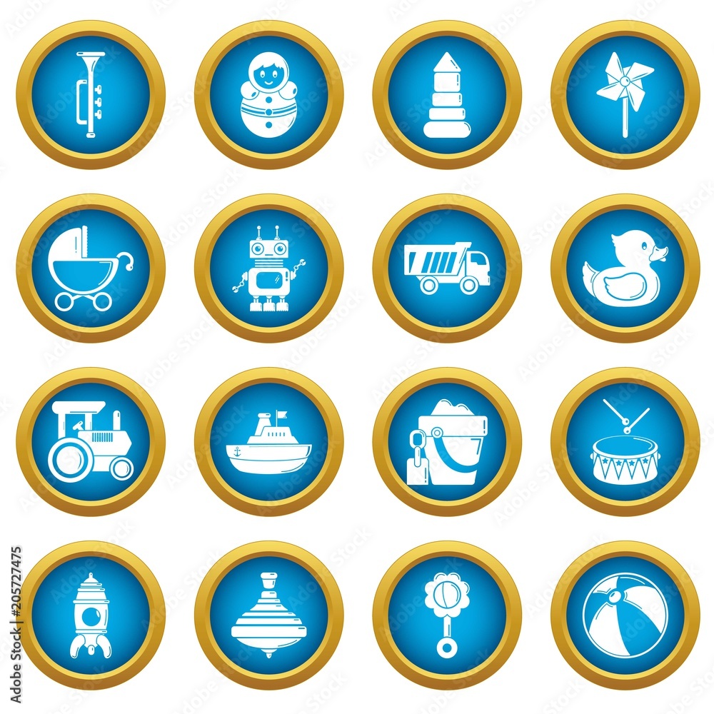 Kids toys icons set. Simple illustration of 16 kids toys vector icons for web Kids toys icons set. Simple illustration of 16 kids toys vector icons for web
