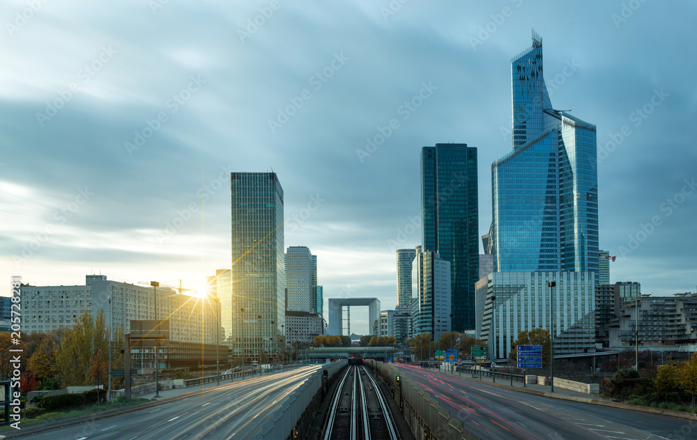 La defense district in Paris , France La defense district in Paris , France
