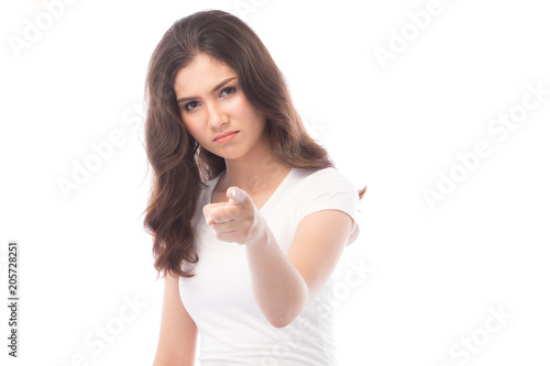 half asian woman Angry on white background