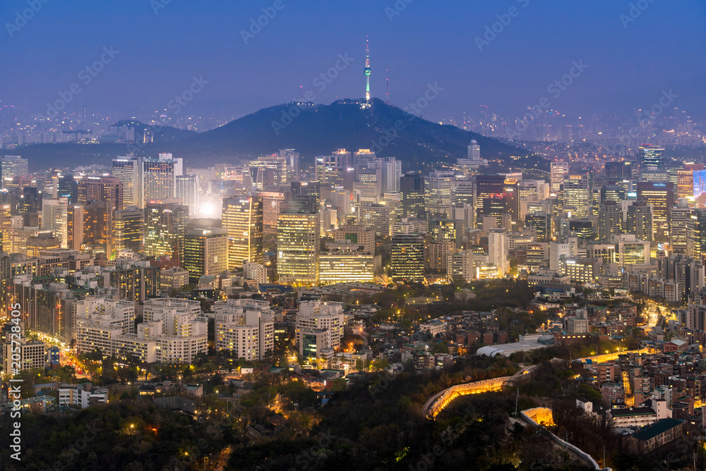 Night view of Seoul Downtown cityscape