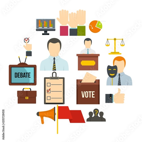 Election voting icons set in flat style isolated vector illustration